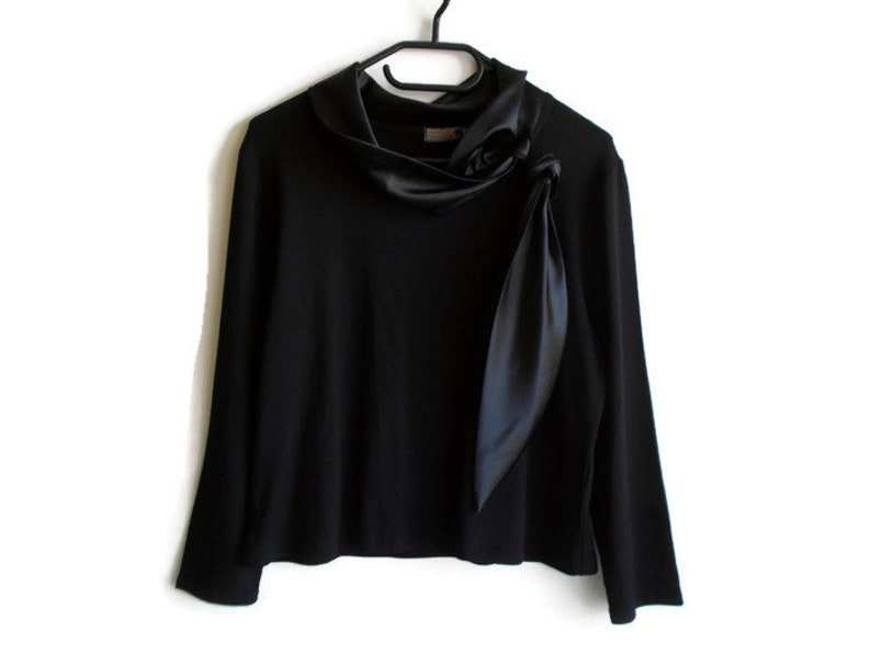 Vintage Black top, Elegant black top, Silky top, Black blouse, Simple black top, Timeless top, Gift for her, Dress top, Size M/L image 10