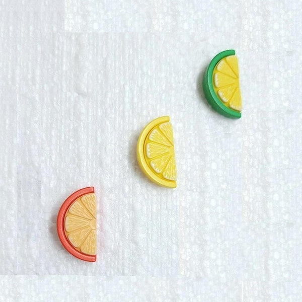 JHB Citrus Fruit Slice Button 20mm Plastic Shank Realistic Lemon Lime & Orange Wedge Sewing Art Crafts Decorative Scrapbooking Embellishment