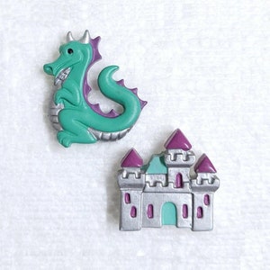 JHB Dragon or Castle Button 22mm Shank Camelot Novelty Fantasy Sewing Art King Arthur Craft Costume Decorative Scrapbooking Embellishments