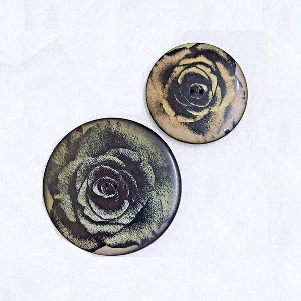 JHB Big Black Rose Button 2 Hole 56mm or 76mm Gothic Steampunk Flower Punk Fashion Statement | Sewing Art Crafts Decorative Embellishments