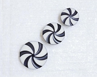 Art Deco Style Swirl Button 18mm 22mm 28mm Shank Black White Psychedelic Vertigo Fashion Statement Sewing Knitting Art Craft Embellishments