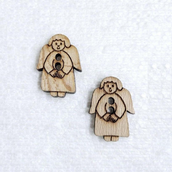 Wooden Angel Button 25mm 2 Hole Plain Wood Natural Novelty Celestial Heavenly Winged Being Sewing Art Craft Decorative Holiday Embellishment