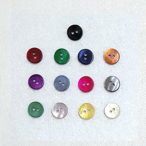 6 Dyed Sea Shell Buttons 11mm 2 Hole |  Black Red Blue Green Yellow Grey Pink Orange Purple | Iridescent Sewing Knitting Craft Embellishment