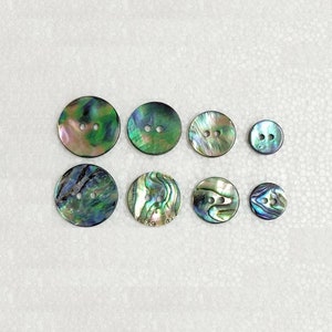 Abalone Shell Buttons 11mm 15mm 18mm 20mm Round 2 Hole Packs of 5 or 10 Fashion Sewing Knitting Iridescent Pearl Shirt Craft Embellishments