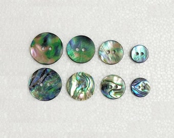 Abalone Shell Buttons 11mm 15mm 18mm 20mm Round 2 Hole Packs of 5 or 10 Fashion Sewing Knitting Iridescent Pearl Shirt Craft Embellishments