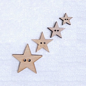 Wooden Star Buttons 15mm 20mm 25mm 35mm 2 Hole 5 Pointed Shape Natural Wood Novelty Celestial Sky Sewing Art Craft Home Decor Embellishments