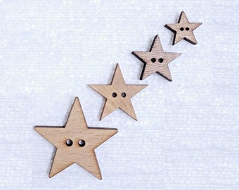 Wooden Star Buttons 15mm 20mm 25mm 35mm 2 Hole 5 Pointed Shape Natural Wood Novelty Celestial Sky Sewing Art Craft Home Decor Embellishments