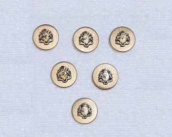 6 Coat of Arms Buttons 15mm 20mm Metal Shank Brushed Antique Gold Shirt Sewing Knitting Vintage Decorative Military Uniform Embellishments