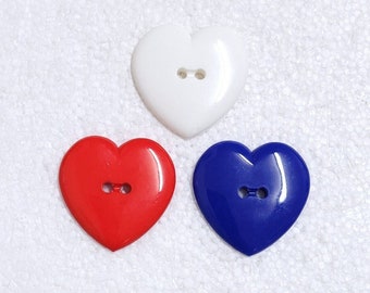 2 Big Heart Shaped Buttons 30mm 2 Hole JHB International Novelty Plastic Love Heart Beat Sewing Knitting Art Craft Decorative Embellishments