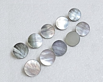 5 boutons de gemme de mer gris fumé, tige en métal de 15 mm, perle grise irisée, chemise à coudre en tricot, artisanat d'art, embellissement de costumes