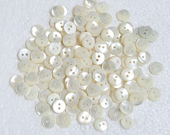 Mini Mother of Pearl Shell Buttons 6mm or 8mm 2 Hole | Pack of 10 25 50 or 100 MOP Doll Baby Kids Sewing Art Craft Pearlescent Embellishment