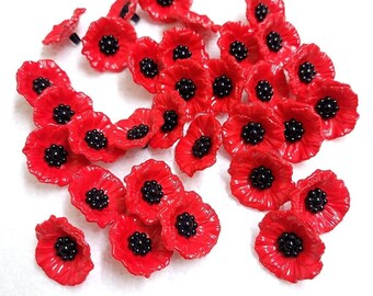 JHB Red Poppy Buttons 21mm Plastic Shank Realistic Flowers | Hope Peace & Remembrance Symbol | Sewing Art Crafts Decorative Embellishments