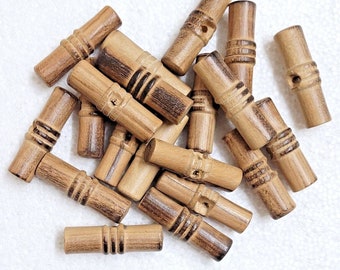 Wooden Toggle Button 37mm 1 Hole Distressed Bamboo Shoot Effect 5 or 10 Pack Sewing Duffle Coat Jacket Cardigan Craft Costume Embellishments