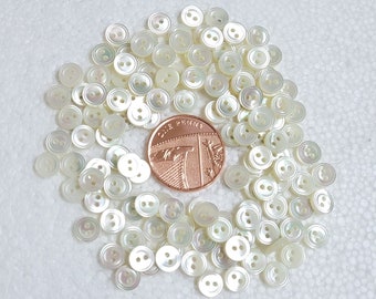 6mm Buttons Mini Mother of Pearl 2 Hole with Ring Edge Pack of 10 25 50 or 100 MOP Shell Bride Sewing Baby Kids Doll Art Craft Embellishment