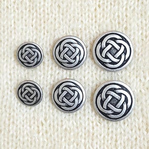 Bottoni in metallo con nodo celtico JHB 15 mm 19 mm 23 mm Gambo Argento antico Camicia Cucito Arte Artigianato Giacca Cappotto Aran Cavo Cardigan Decorazioni per costumi