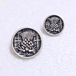 Scottish Thistle Buttons 14mm or 19mm Metal Shank Old Silver National Symbol Sewing Art Coat Aran Cable Cardigan Piper Dancer Embellishment