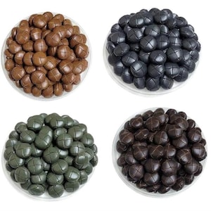 Botones de cuero de fútbol de 6 x 15 mm, color tostado, gris, marrón y verde, cierre de metal, para coser trajes, camisas, chaquetas, abrigos, cárdigans Aran, adornos artesanales