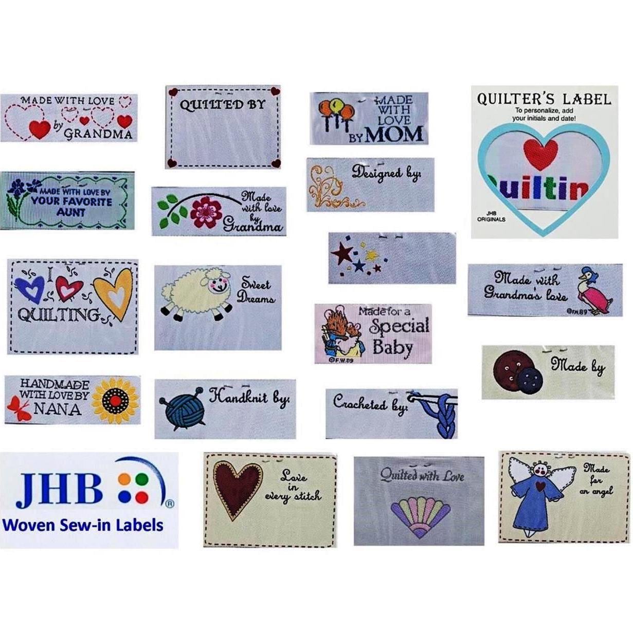 JHB Woven Sew-in Labels Handmade Clothes Sweaters Sewing Crochet Knitting Quilting Baby Mom Mum Aunt Grandma Nana Angel Stars Blank Name Tag