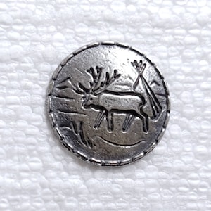 Reindeer Pewter Button 21mm Metal Shank Elk & Teepee Tinn-Per Norwegian Cardigan Sewing Knitting Viking Era Art Craft Costume Embellishment