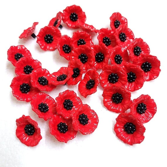 Bottone Gioiello Fiore Di Papavero - Rosso - Foto 8
