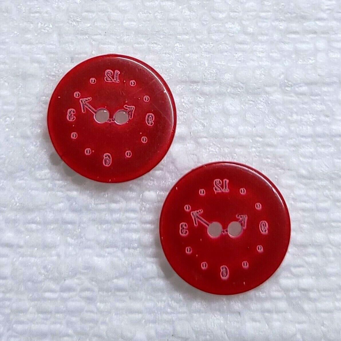 2 Clock Face Buttons 16mm 2 Hole Novelty Laminated Red or Blue Analogue ...