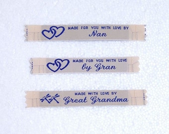 Woven Fabric Labels Made For You With Love By Gran Nan Great Grandma Sewing Knitting Crochet Quilting Handmade Clothes Grand Mother Gift Tag