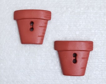 2 Terracotta Flower Pot Buttons 25mm 2 Hole Novelty Clay Shaped Planter Sewing Knitting Art Crafts Gardening Decorative Plant Embellishments