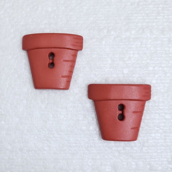 2 Terracotta Flower Pot Buttons 25mm 2 Hole Novelty Clay Shaped Planter Sewing Knitting Art Crafts Gardening Decorative Plant Embellishments