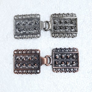 Tinn-Per Norwegian Cardigan Hook 65mm Pewter or Bronze Tin Metal Clasp Medieval Era Motif Frog Fastener Art Craft LARP Costume Embellishment