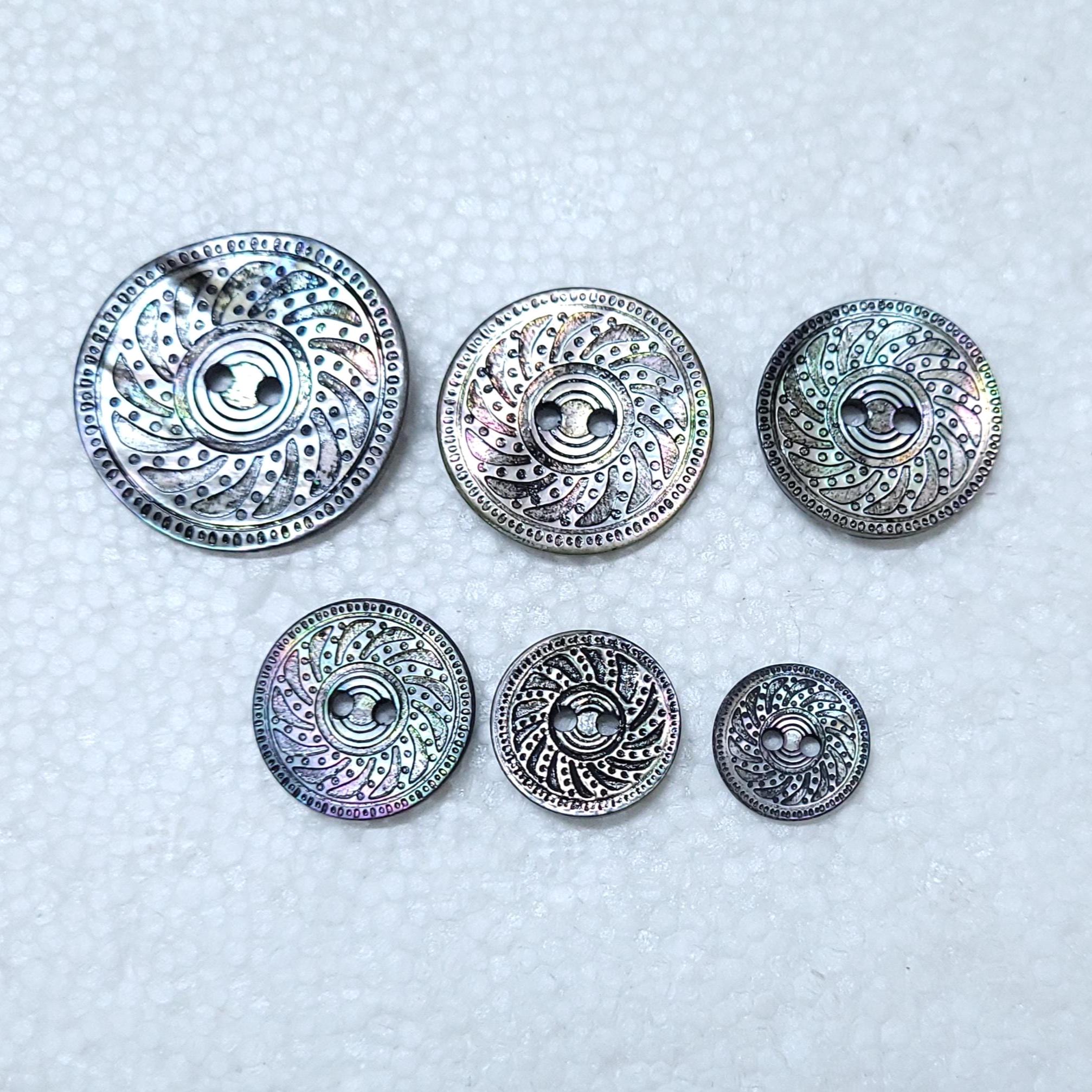 Pinwheel Shells Smoke Grey Shell Buttons Etched Pinwheel Motif 12mm 15mm 18mm 20mm 23mm ...