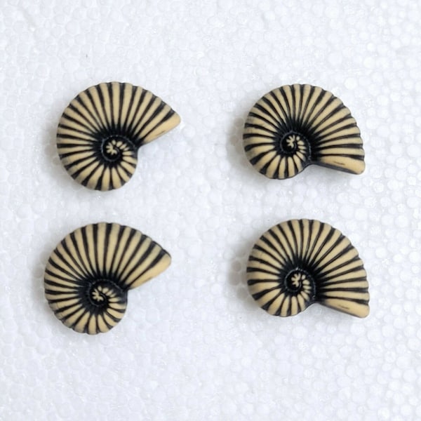 JHB Snail Shell Buttons 15mm Shank x 4 Nautilus Black & Tan Novelty Spiral Sea Shells Sewing Knitting Art Fun Craft Decorative Embellishment