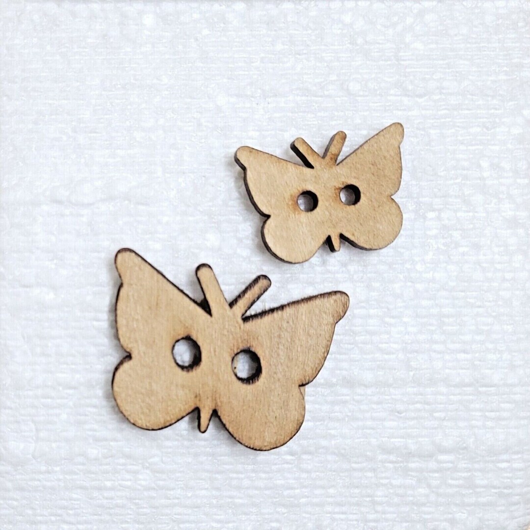 Wooden Butterfly Button 25mm or 35mm 2 Hole Plain Natural Wood Novelty ...