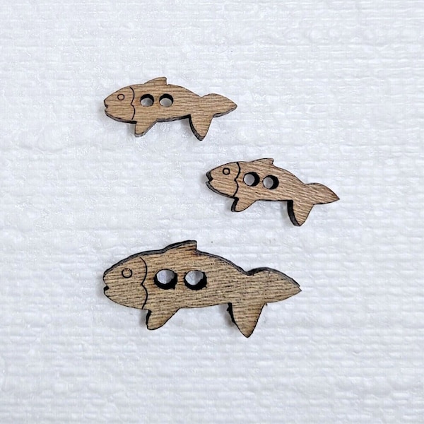 Wooden Fish Button 20mm 30mm 2 Hole Plain Natural Wood Novelty Goldfish Salmon Trout Shape Sewing Knitting Art Craft Realistic Embellishment