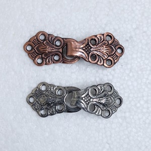 Tinn-Per Norwegian Cardigan Clasp 45mm Pewter or Bronze Metal Tin Hook Eye Medieval Era Motif Frog Fastener Craft Costume DIY Embellishment