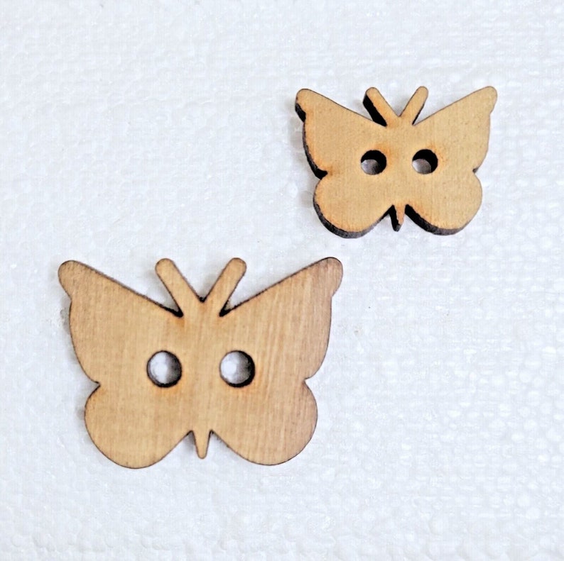 Sewing Button Insect Wooden Butterfly Button 25mm or 35mm 2 Hole Plain Natural Wood Novelty ...