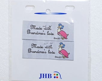 JHB Jemima Puddleduck Woven Labels Made With Grandmas Love Beatrix Potter Woven Sew-in Garment Fabric Tag Sewing Crochet Knitting Quilting