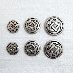 JHB Celtic Knot Metal Buttons 15mm 19mm 23mm Shank Old Silver Shirt Sewing Art Craft Jacket Coat Aran Cable Cardigan Costume Embellishments