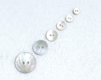 Round Shell 2 Hole Buttons 6mm 8mm 11mm 15mm 20mm In Packs of 10 25 50 100 500 or 1000 Buttons Natural Iridescent Plain Akoya Embellishments