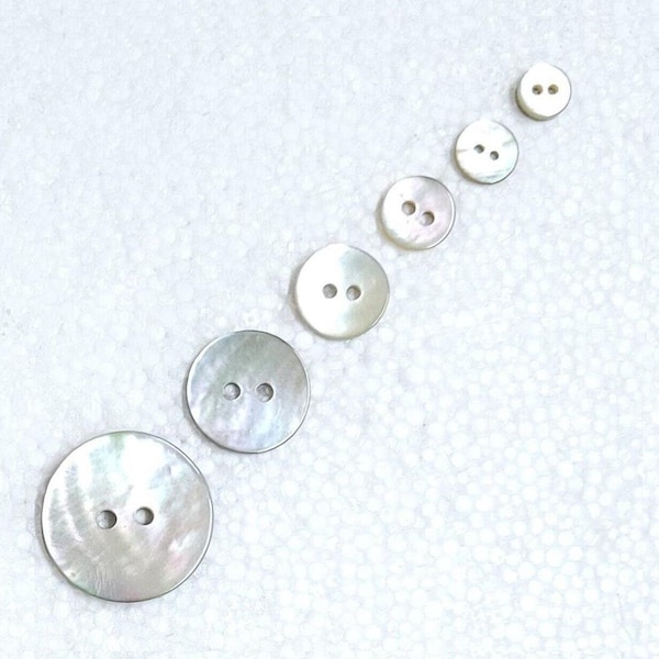 Round Shell 2 Hole Buttons 6mm 8mm 11mm 15mm 20mm | Pack of 10 25 50 100 500 or 1000 Buttons | Natural Iridescent Akoya Shell Embellishment