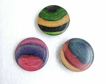 Colourful Wooden Button 20mm 21mm 25mm Self Shank Quirky Striped Groovy Hippy Sewing Knitting Shirt Cardigan Jacket Coat Craft Embellishment