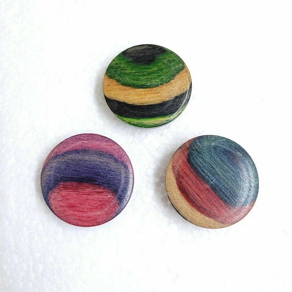 Colourful Wooden Button 20mm 21mm 25mm Self Shank Quirky Striped Groovy Hippy Sewing Knitting Shirt Cardigan Jacket Coat Craft Embellishment