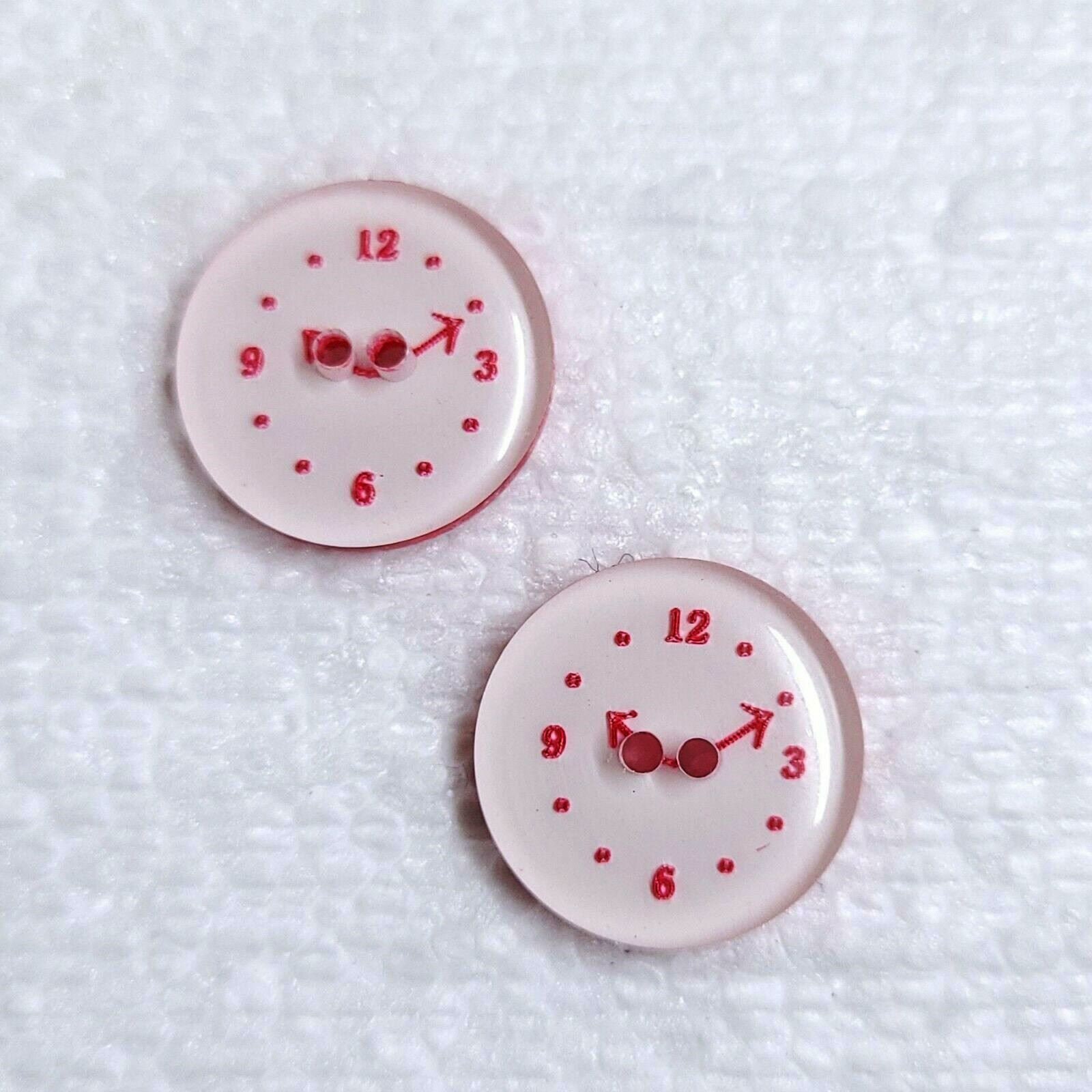 2 Clock Face Buttons 16mm 2 Hole Novelty Laminated Red or Blue Analogue ...