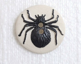 Black Spider Ceramic Button 30mm Round 2 Hole Realistic 3D Insect Sewing Art DIY Craft Scary Decorative Gothic Fashion Costume Embellishment