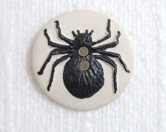 Black Spider Button 30mm Round Ceramic 2 Hole Realistic 3D Insect Sewing Art Craft Scary Gothic Fun Fashion Decorative Costume Embellishment