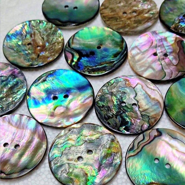 Mexican Abalone Shell Button 35mm 2 Hole Fashion Statement | Coat Jacket Cardigan Sweater Fastener Sewing Knitting Art Crafts Embellishment