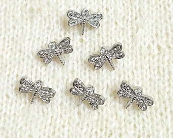 Strass libelle knopen 18 mm schacht zilver JHB plastic nieuwigheid kristallen kop vliegend insect naaien breien kunst knutselen glinsterende versieringen