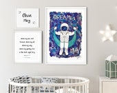 Astronaut Print, Space Themed Bedroom, Galaxy Wall Art, Dream Big Quote, Space Themed Nursery, Inspirational Wall Art, Moon And Stars Decor