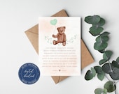 Gender Neutral Baby Bear Card, Teddy Bear Print, New Baby Poem, Baby Shower, Mum To Be Gift, We Can Bearly Wait, Advice For Parents-To-Be