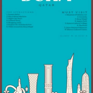 Doha, Qatar, city poster, old, illustration, pdf, PRINTABLE, DOWNLOAD, A3, A4, cities, world cities, America, world, decoration, house, deco
