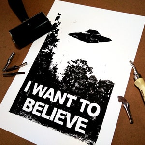 Linocut, Expediente X, poster, Dana Scully, Fox Mulder, Linoprint, X FILES, CSM, handmade, limited edition, wall art, print, handcarved, art